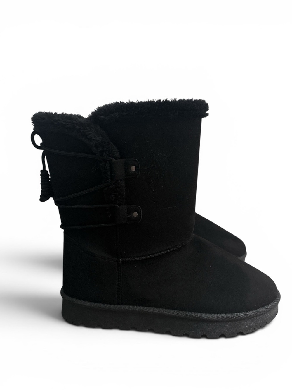 POP Womens Melodius Flat Heel Winter Boot  Black Suedelike Sz 11M